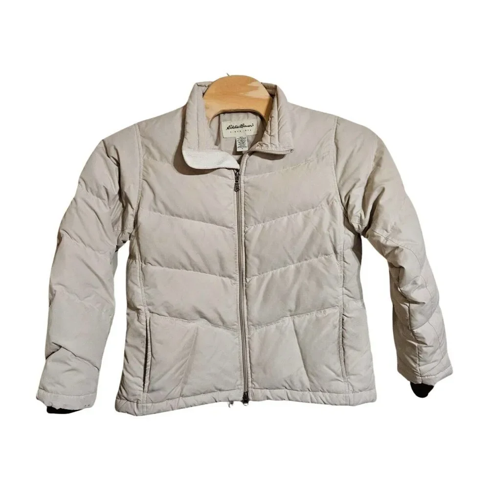 Eddie Bauer Goose Down Insulated‎ Puffer Bomber Coat Beige Women's L
